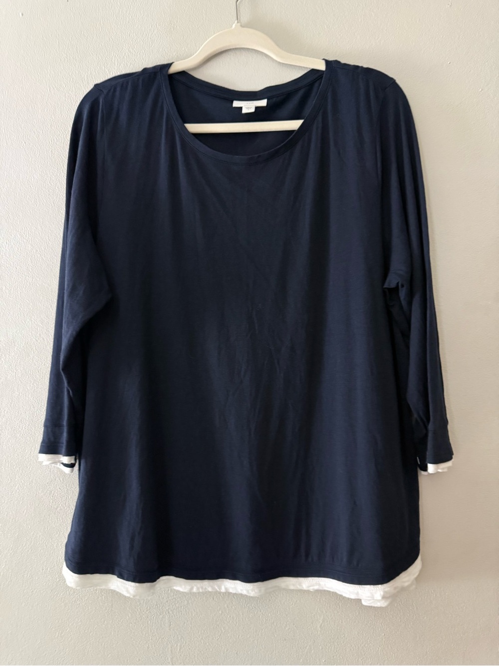 J. Jill Layered Hem Long Sleeve Scoop Neck Top with White Trim